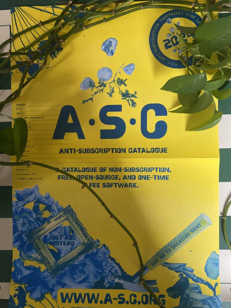 a-s-c.org risograph poster measuring 14x21 inches printed by Colour Code in Toronto, Ontario, Canada. Designed by Chris Lange.